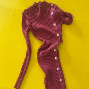 Fashion Nova Orange Short Sweater Dress with Gold Buttons Size XS